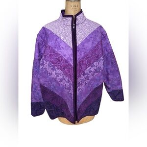 Handmade quilted jacket purples in an ombré effect measures at an xl grandma